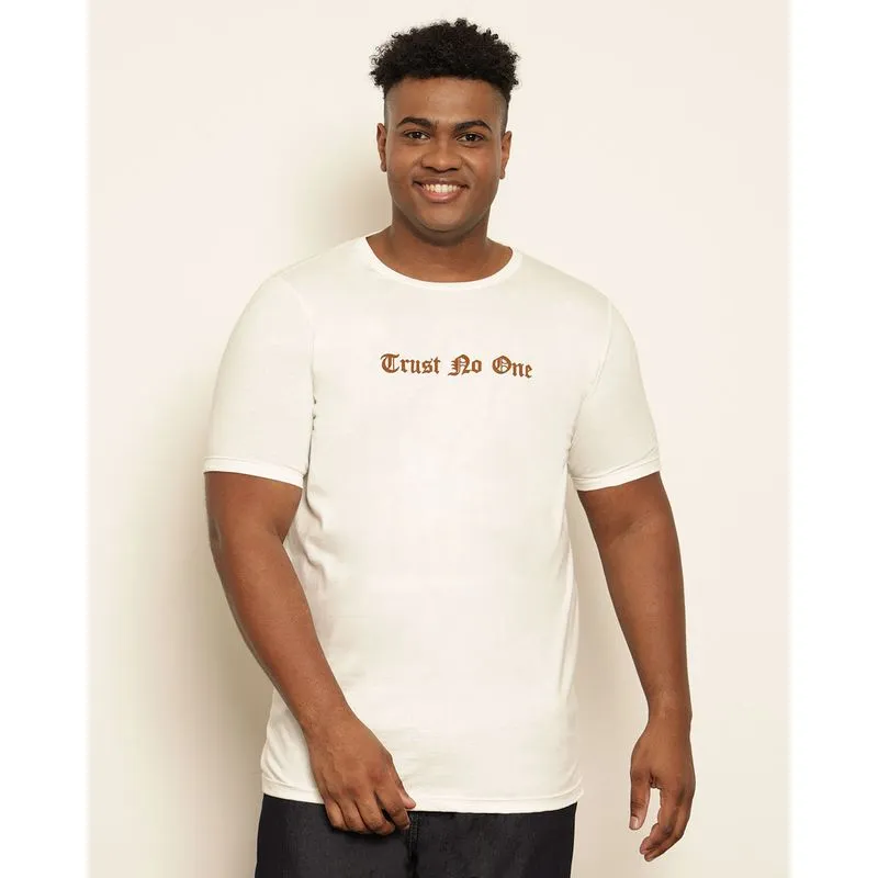 Camiseta Plus Size Masculina Estampa Frontal Manga Curta Off White G2
