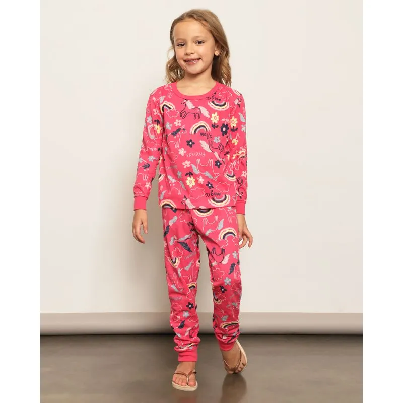 Pijama Infantil Longo Estampa Unicórnio Rosa 8