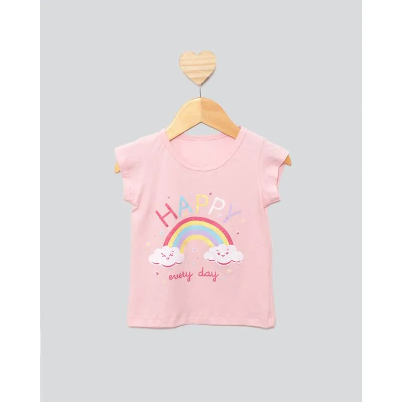 Blusa Bebê Estampa Arco- Iris Manga Curta Rosa 3