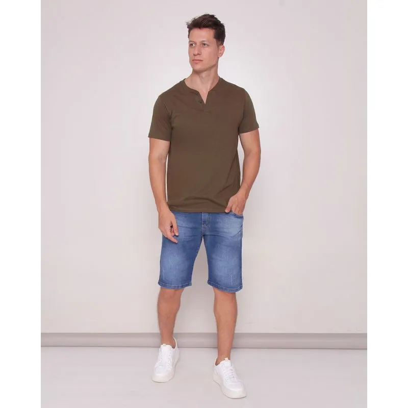 Bermuda Jeans Masculina Reta Com Puídos Azul 40