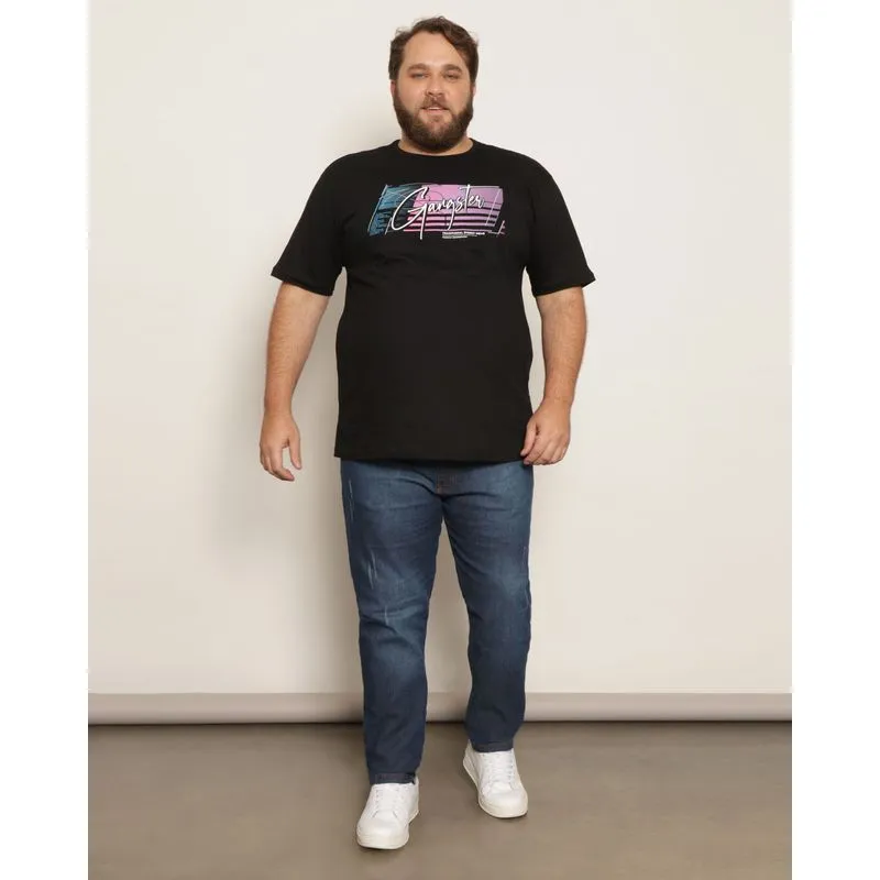 Calça Jeans Plus Size Masculina Slim Com Puídos Azul 54