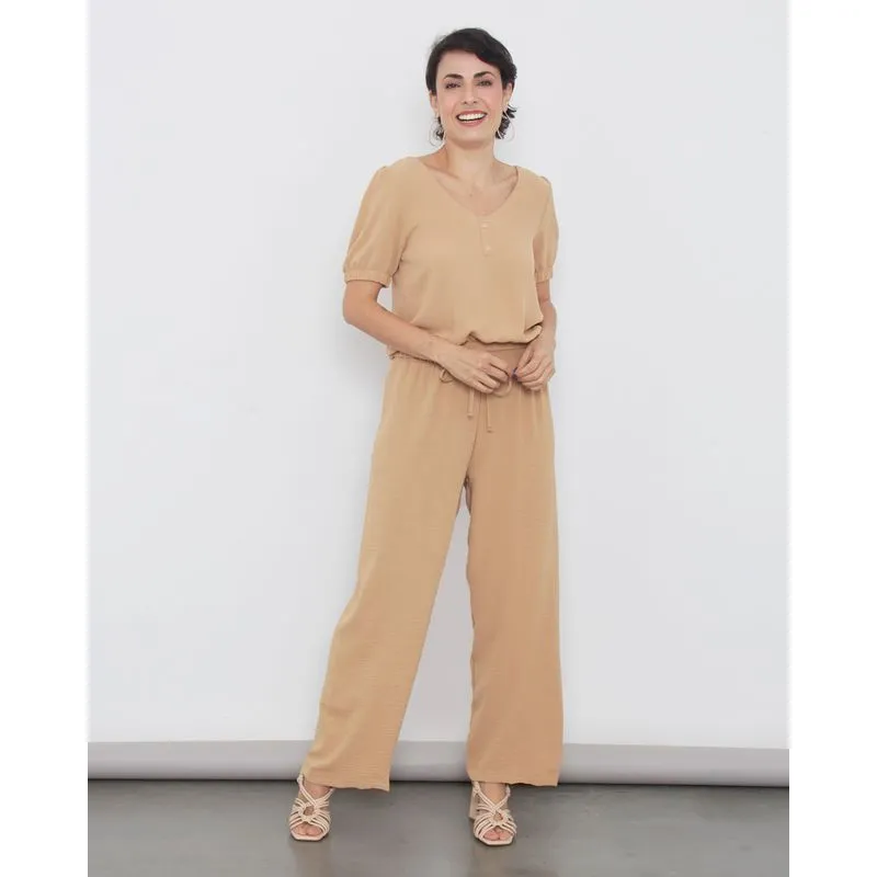 Calça Feminina Pantalona Com Amarração Bege M