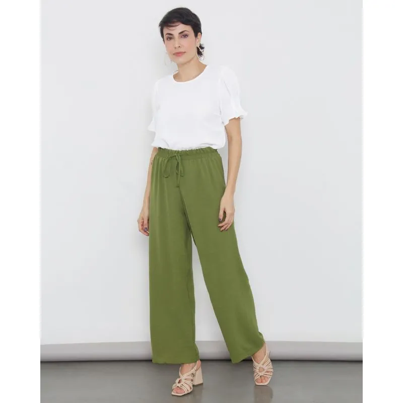 Calça Feminina Pantalona Com Amarração Verde M