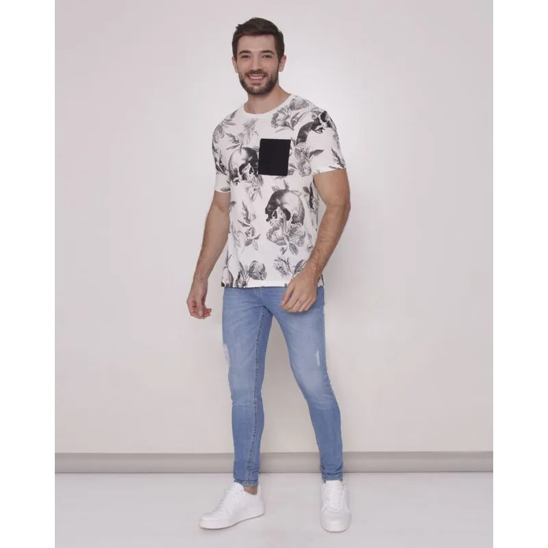 Calça Jeans Masculina Skinny Destroyed Azul 44