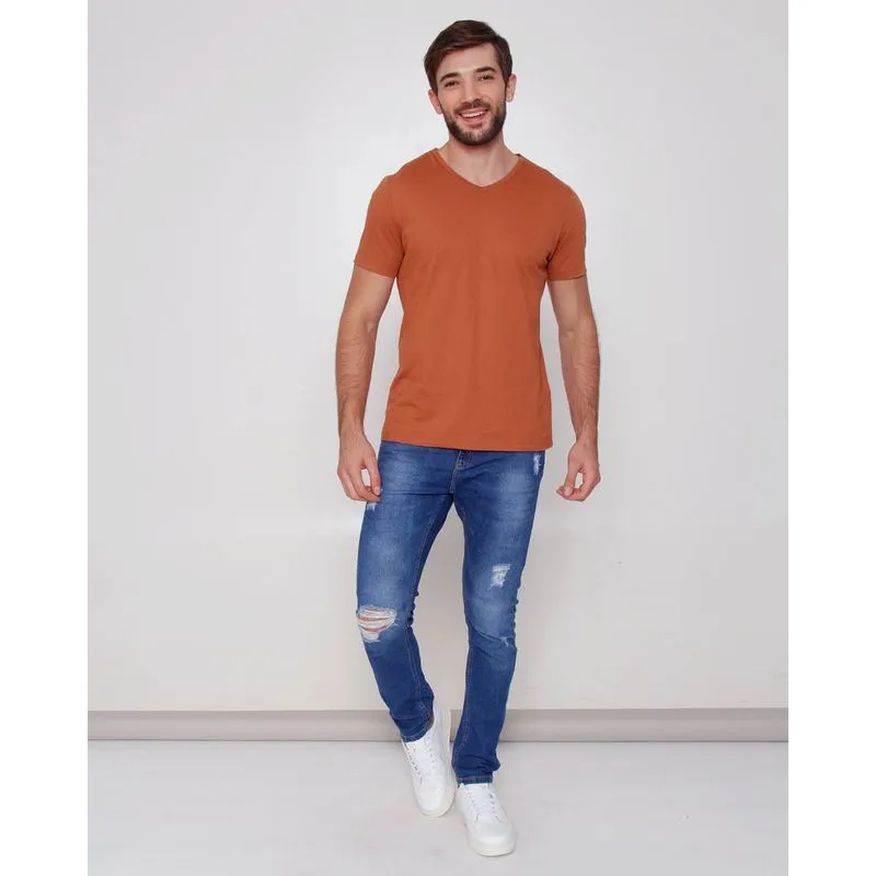 Calça Jeans Masculina Slim Destroyed Azul 48
