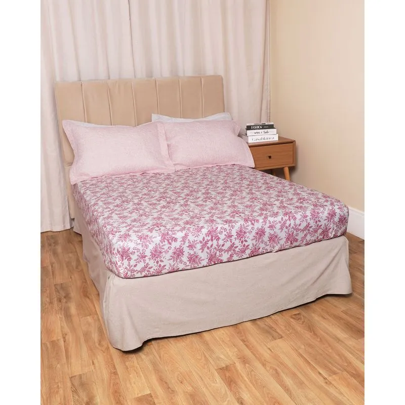 Lençol Avulso Queen Com Elastico Arte & Cazza Floral Rosa UN