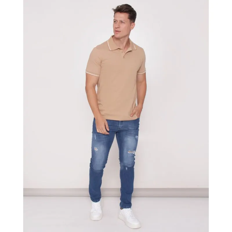 Calça Jeans Masculina Slim Destroyed Com Bolsos Azul 42
