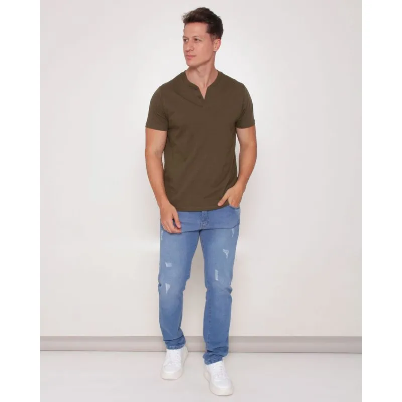 Calça Jeans Masculina Slim Com Puídos Azul 46