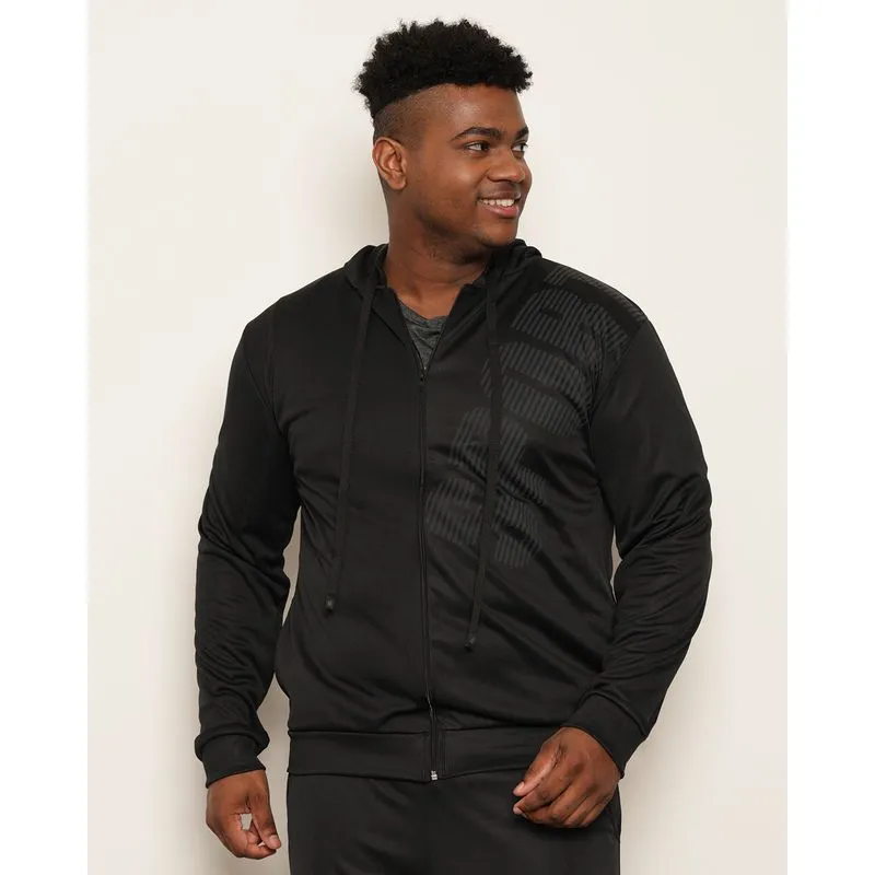 Jaqueta Plus Size Masculina Esportiva Helanca Bolsos Com Capuz Preta G1