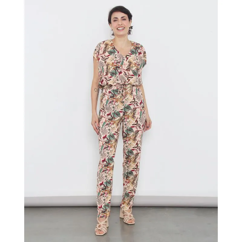 Calça Feminina Berry & Co. Reta Estampa Floral Viscose Bege M