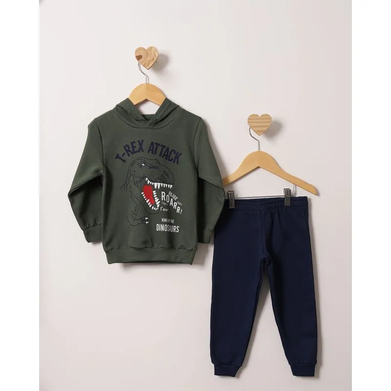 Conjunto Moletom Bebê Peluciado Estampa Dinossauro Com Capuz Verde 3