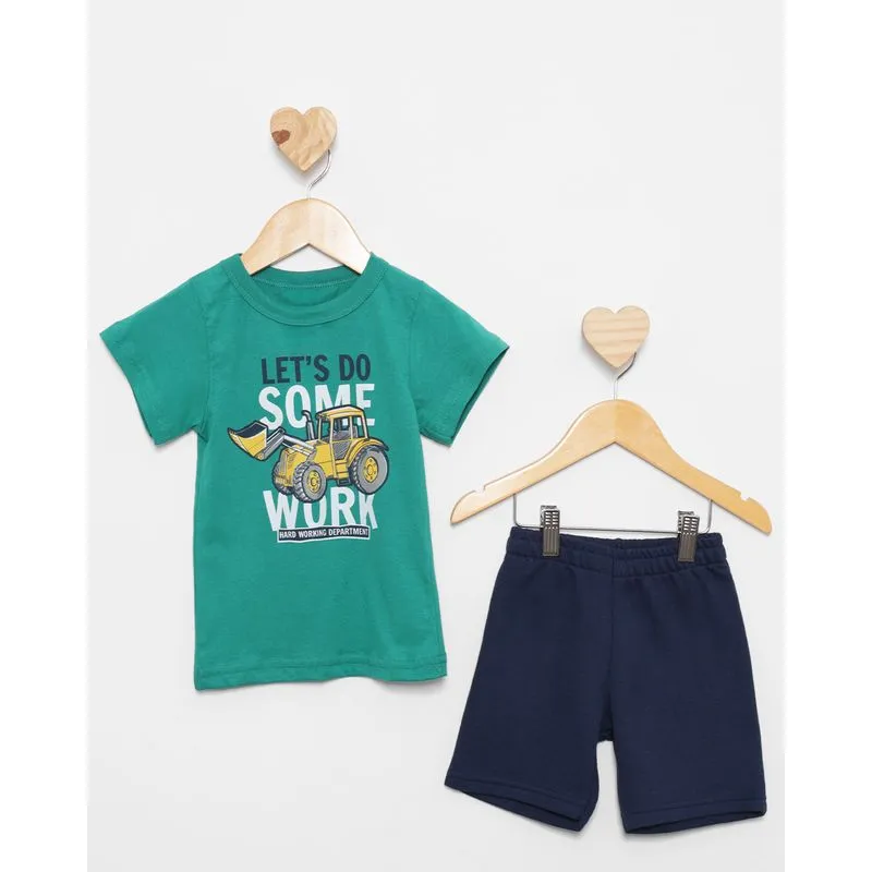 Conjunto Bebê Curto Estampa Trator Manga Curta Verde 3