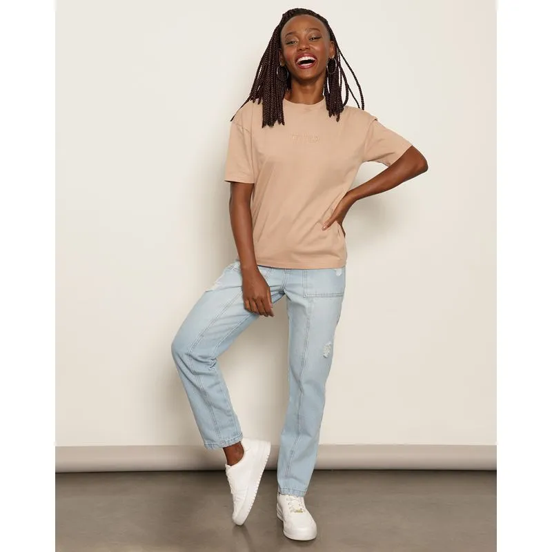 Calça Jeans Feminina Carpinteiro Barra Dobrada Com Puídos Azul 40