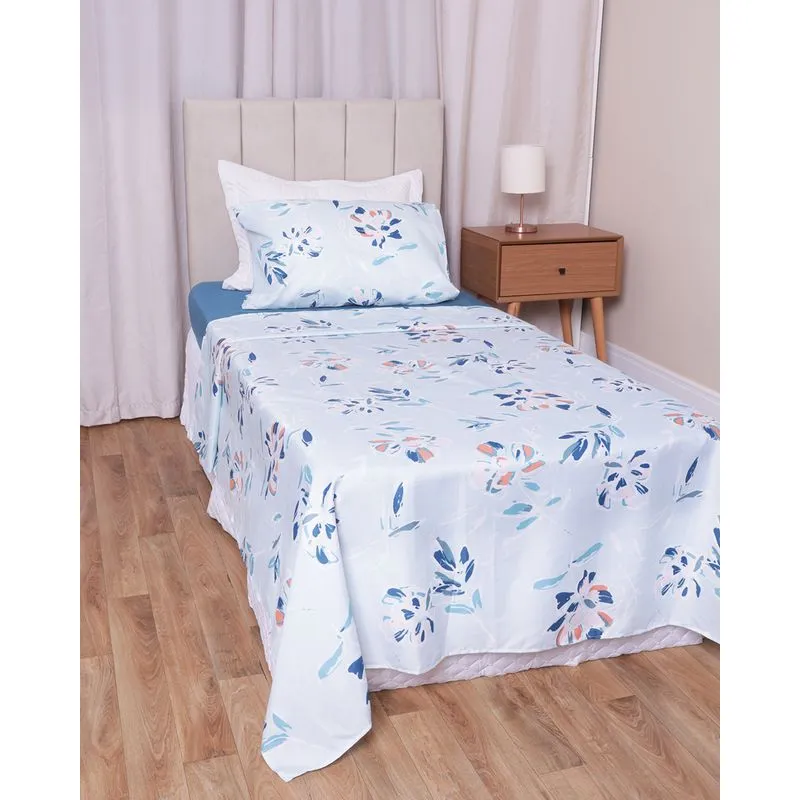 Jogo De Cama Solteiro 3 Peças Camesa Azul Estampado UN
