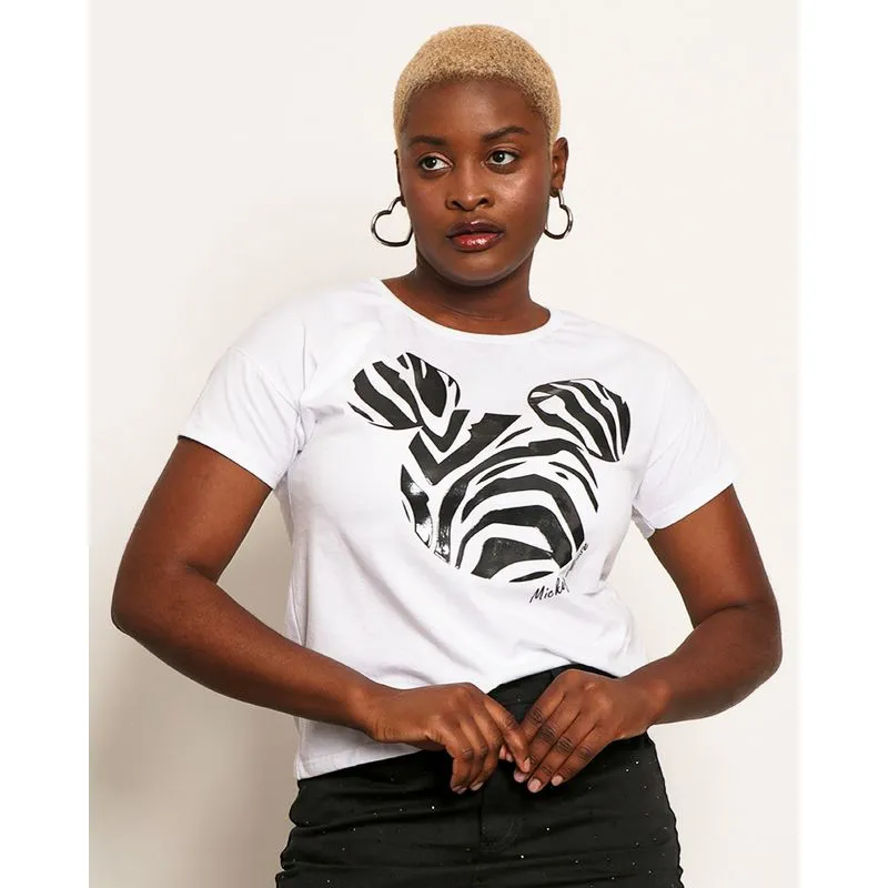 Camiseta Feminina Disney Mickey Manga Curta Branca P