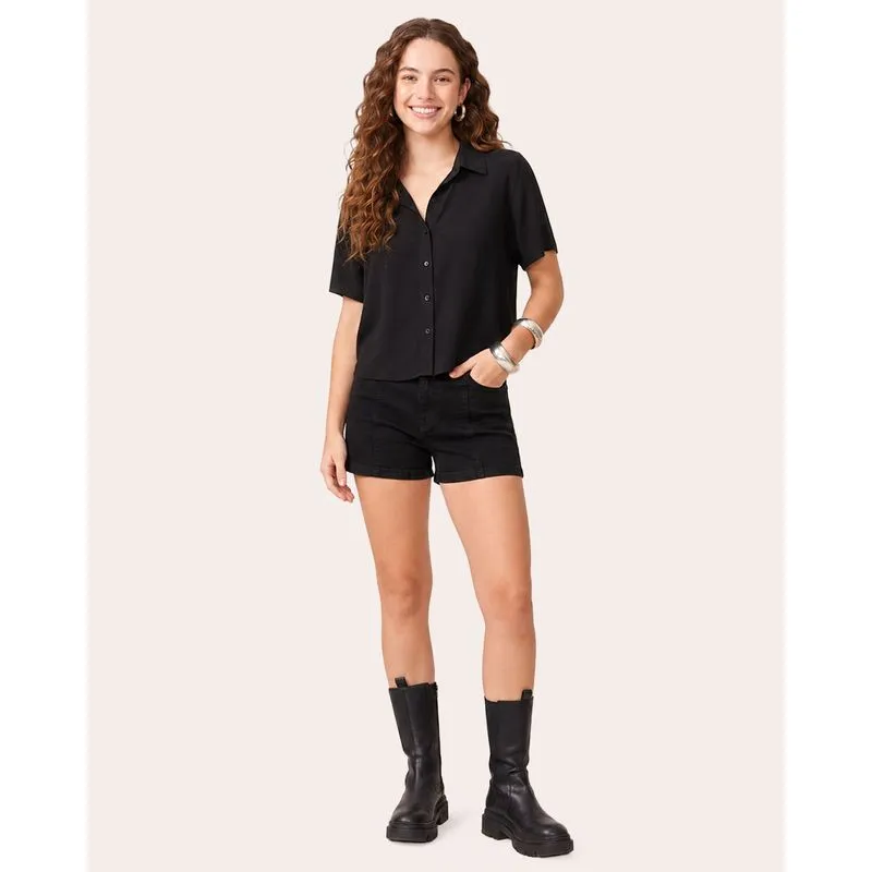 Short Jeans Feminino Hot Pants Preto 42