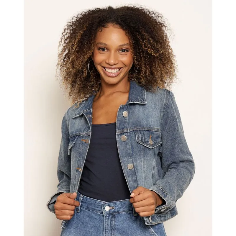 Jaqueta Jeans Feminina Com Bolsos Azul M