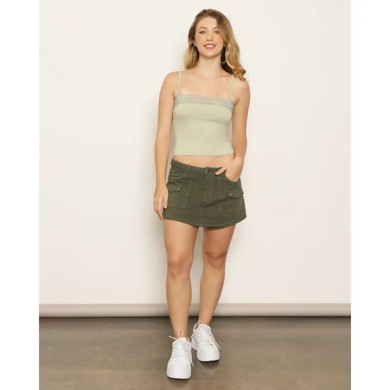 Short Saia Feminino Sarja Com Bolso Verde 36