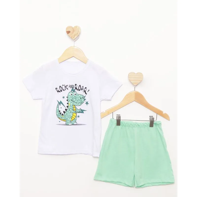 Pijama Bebê Curto Estampa Dinossauro Verde 2
