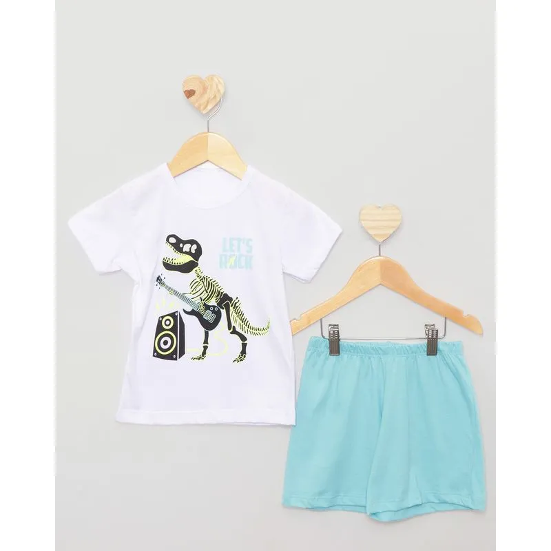 Pijama Bebê Curto Estampa Dinossauro Branco 2