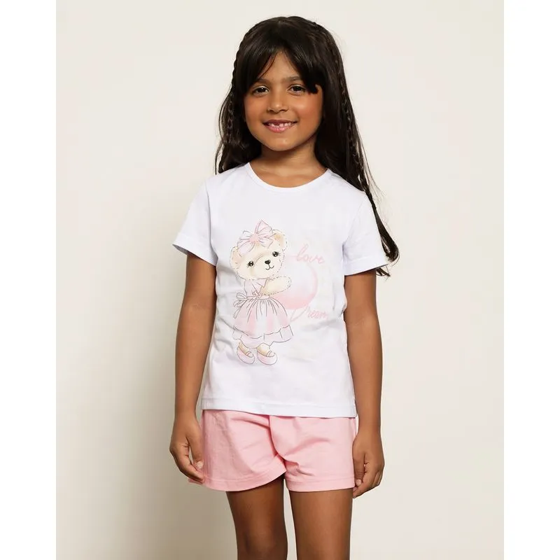 Pijama Infantil Curto Estampa Ursinha Rosa 10
