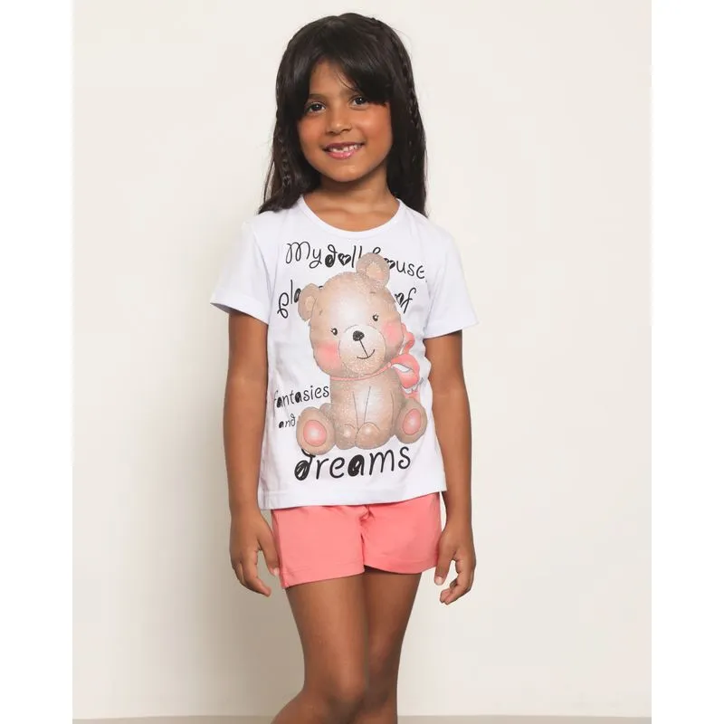 Pijama Infantil Curto Estampa Ursinho Laranja 4