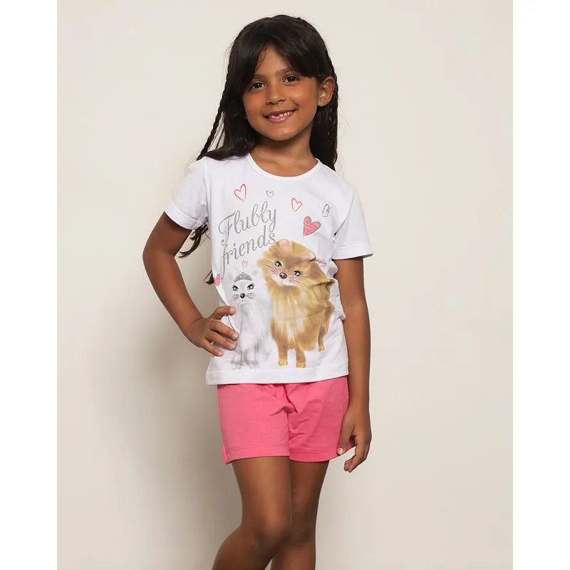 Pijama Infantil Curto Estampa Cachorrinho Rosa 10