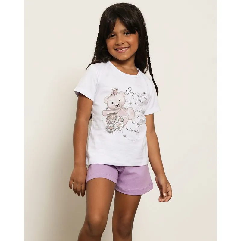 Pijama Infantil Curto Estampa Ursinho Lilás 4