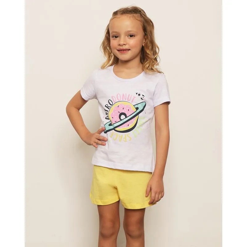 Pijama Infantil Curto Estampa Frontal Donuts Branco 8