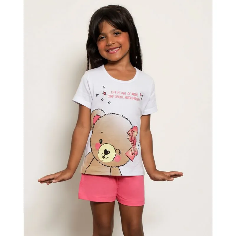 Pijama Infantil Curto Estampa Ursinho Rosa 6