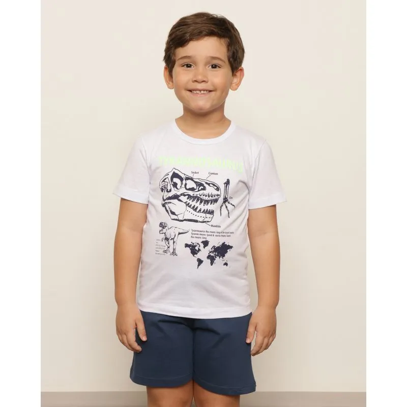 Pijama Infantil Estampa Frontal Dinossauro Manga Curta Marinho 4