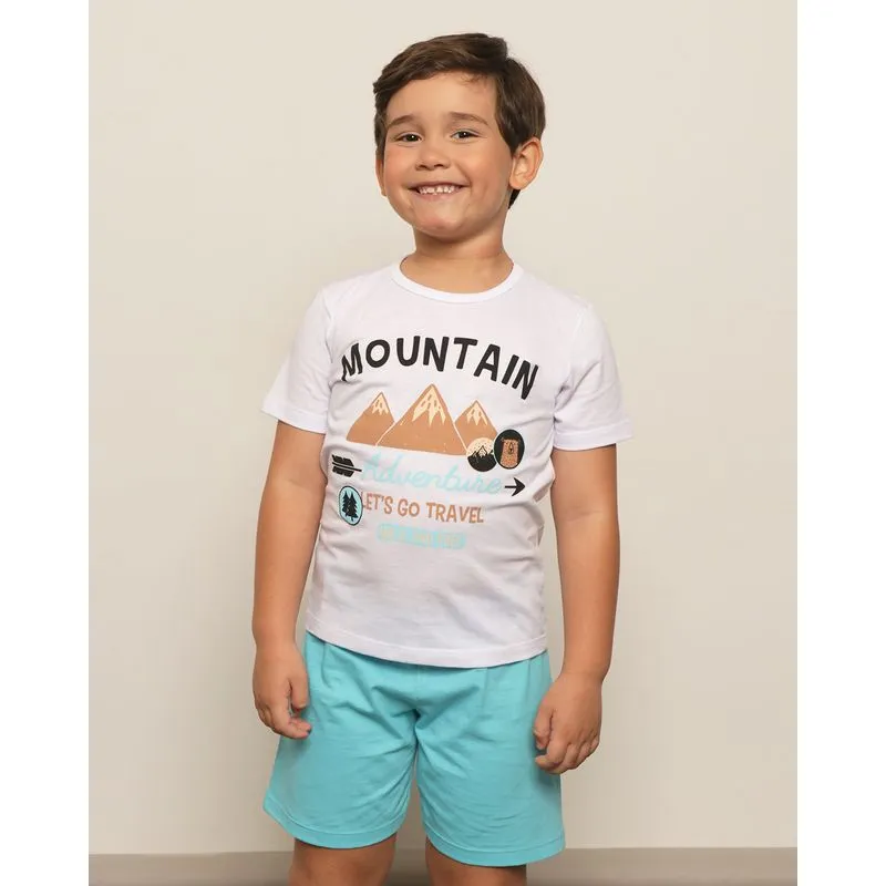 Pijama Infantil Estampa Frontal Manga Curta Azul 4