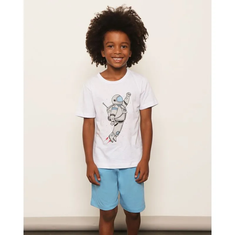 Pijama Infantil Curto Estampa Frontal Astronauta Azul 10