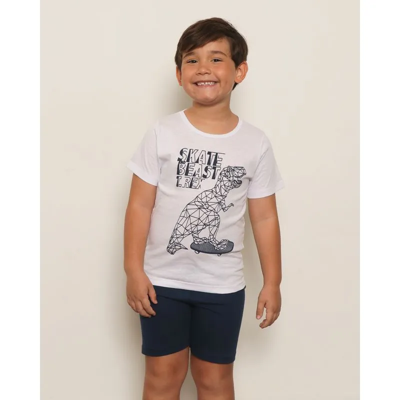 Pijama Infantil Curto Estampa Dinossauro Marinho 10