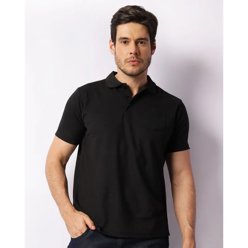 Camisa Polo Masculina Manga Curta Piquet Com Bolso Preta M