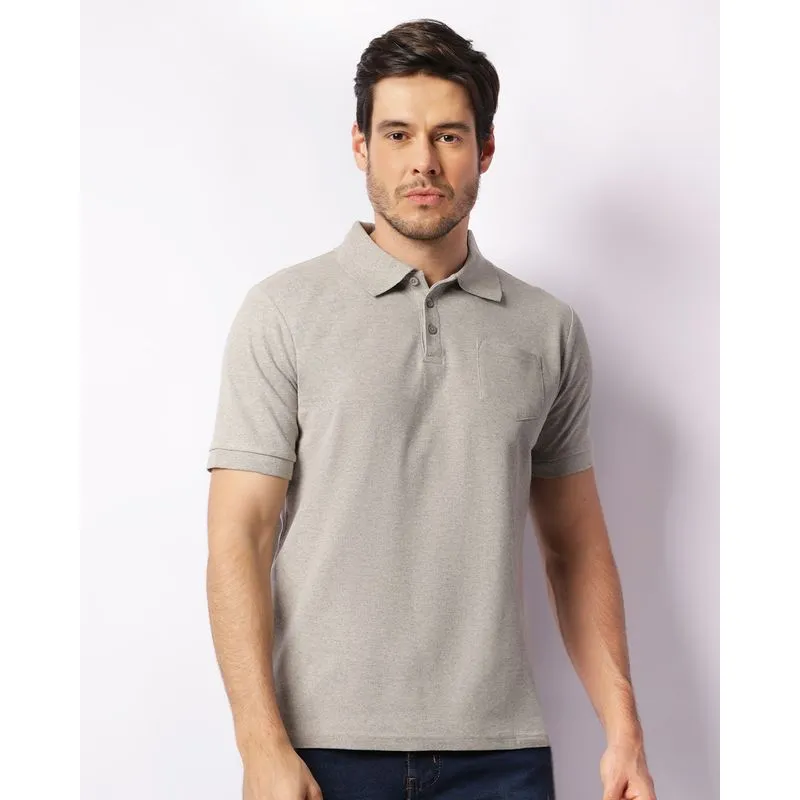 Camisa Polo Masculina Manga Curta Piquet Com Bolso Cinza M