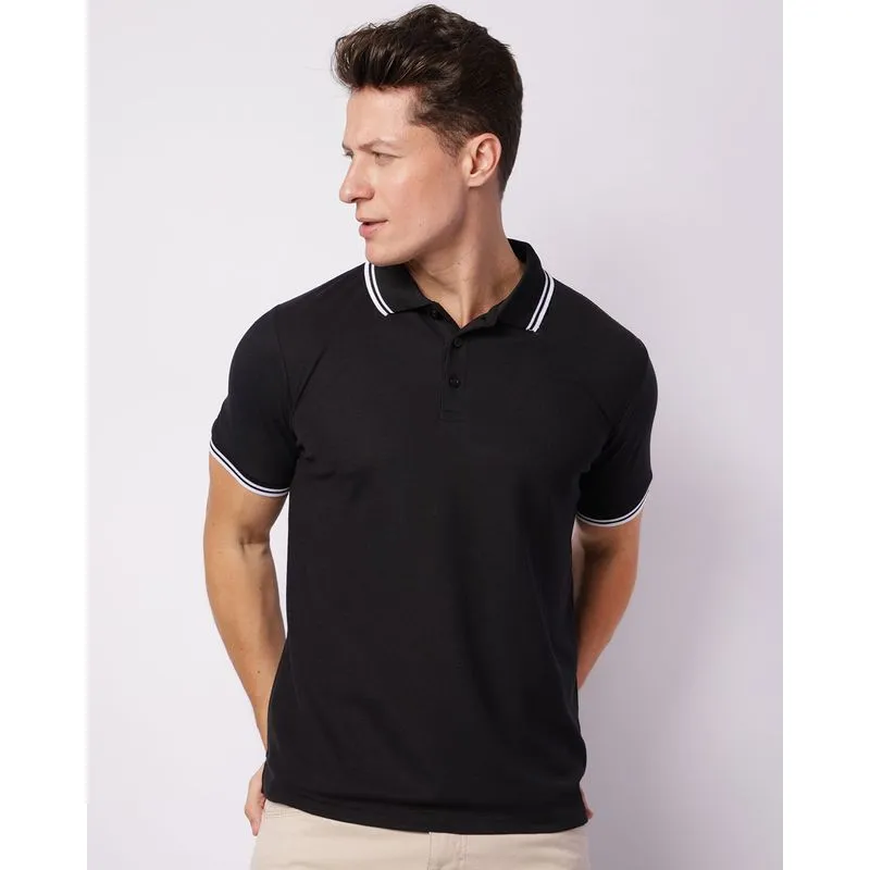 Camisa Polo Masculina Piquet Manga Curta Preta P