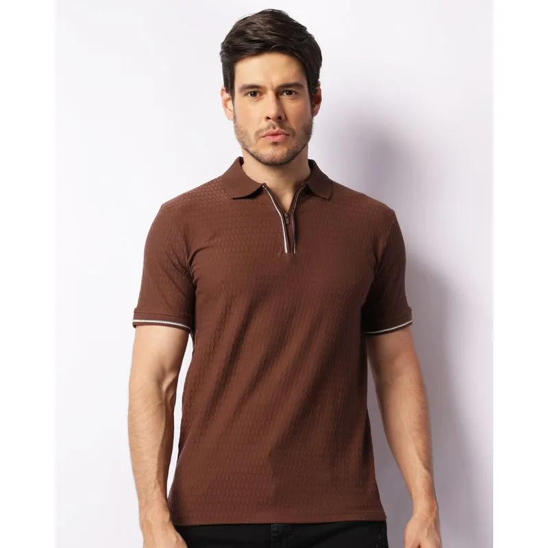 Camisa Polo Masculina Manga Curta Maquinetada Marrom G
