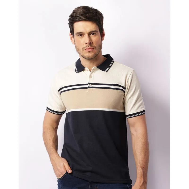 Camisa Polo Masculina Manga Curta Listrada Texturizada Azul Marinho P