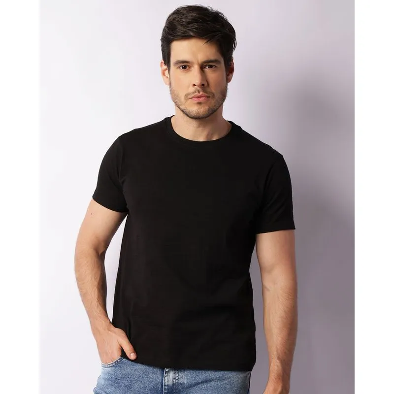 Camiseta Masculina Básica Mesclada Preta GG