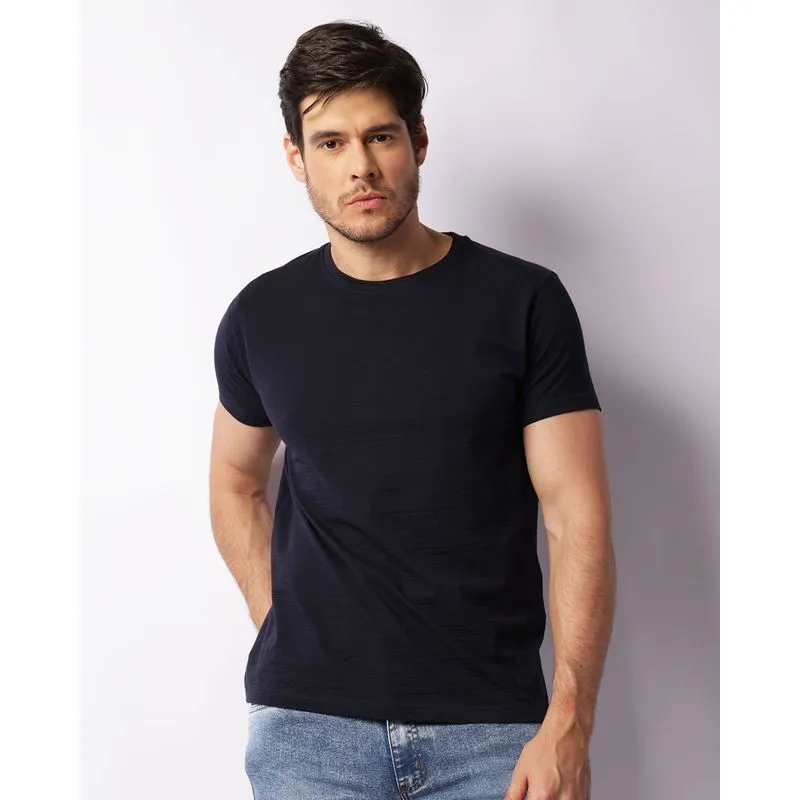 Camiseta Masculina Básica Mesclada Azul Marinho P