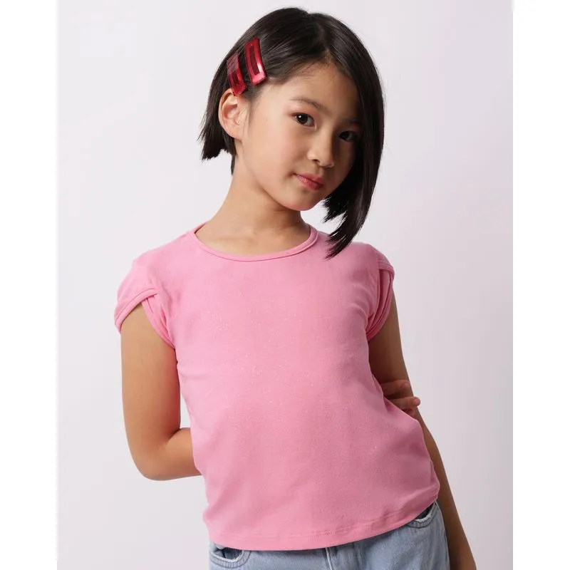 Blusa Infantil Manga Curta Com Glitter Rosa 8