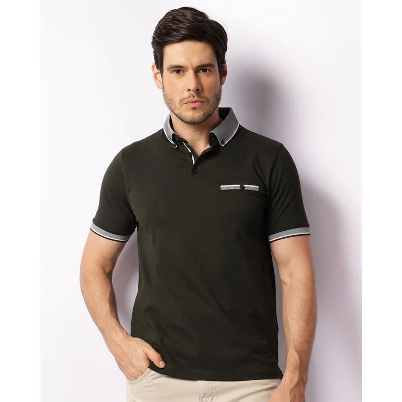 Camisa Polo Masculina Manga Curta Com Bolso Ribana Verde P