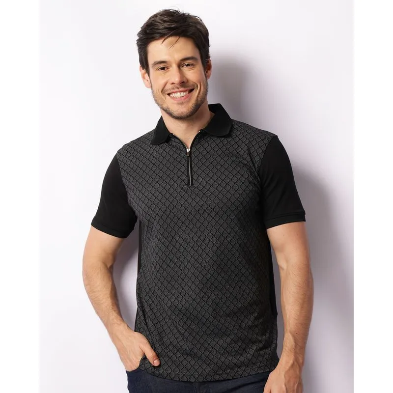Camisa Polo Masculina Estampada Manga Curta Preta M