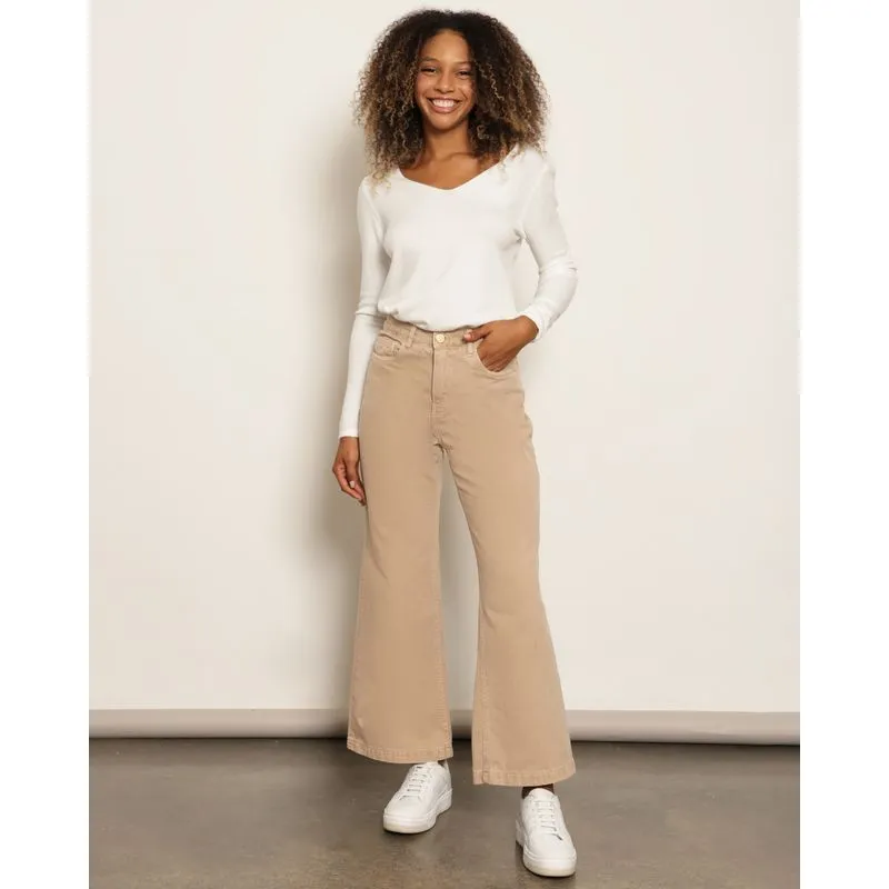 Calça Feminina Sarja Wide Leg Bege 40