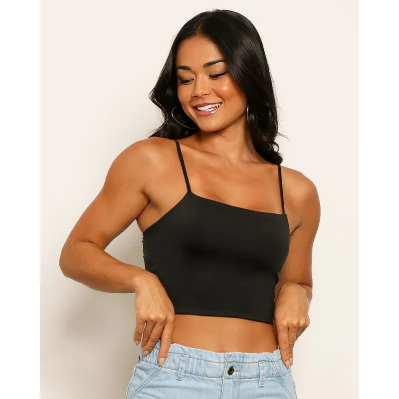 Blusa Feminina Cropped Alcinha Suplex Preta PP