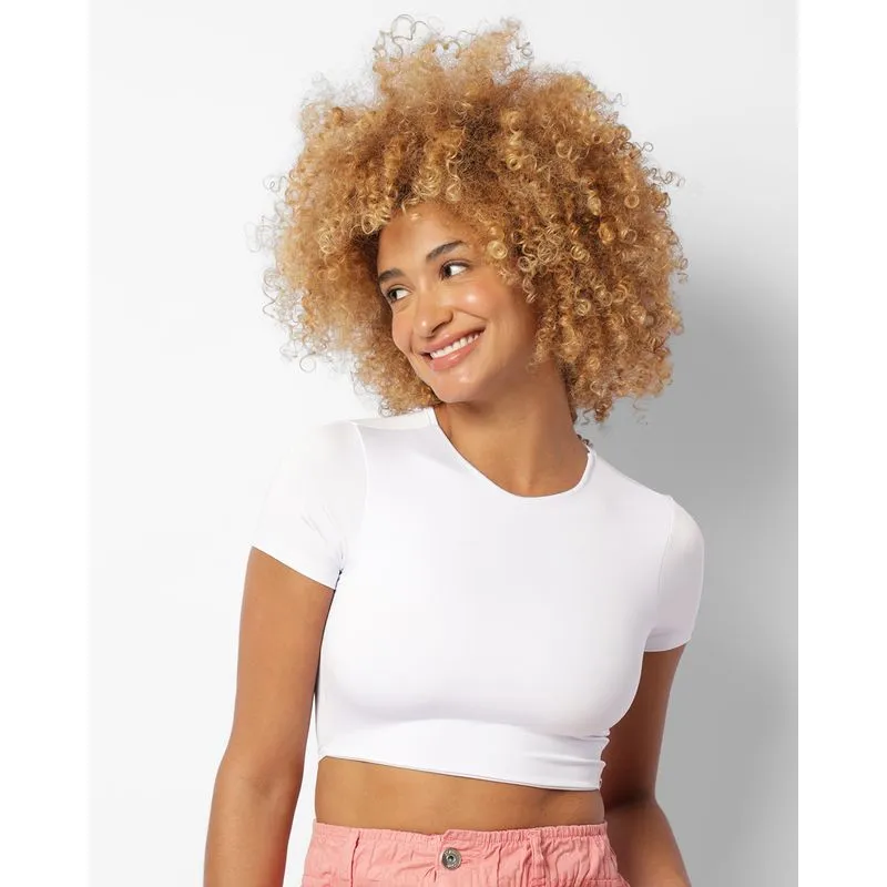 Blusa Feminina Cropped Suplex Manga Curta Branca P