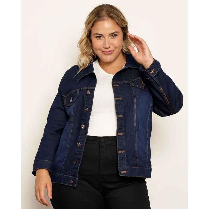 Jaqueta Jeans Plus Size Feminina Com Botões Azul G1