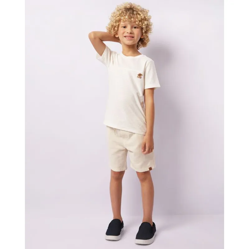 Bermuda Infantil Reta Texturizada Com Cordão Off White 8