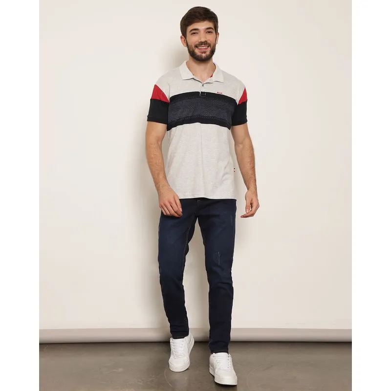 Calça Jeans Masculina Slim Com Puídos Azul 46
